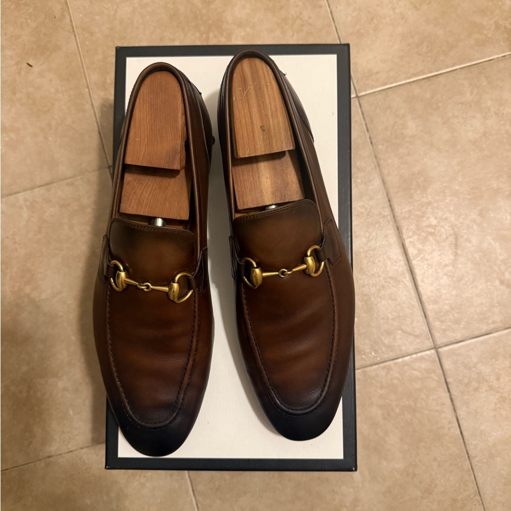 Gucci Brown Burnished Leather Horsebit Loafers